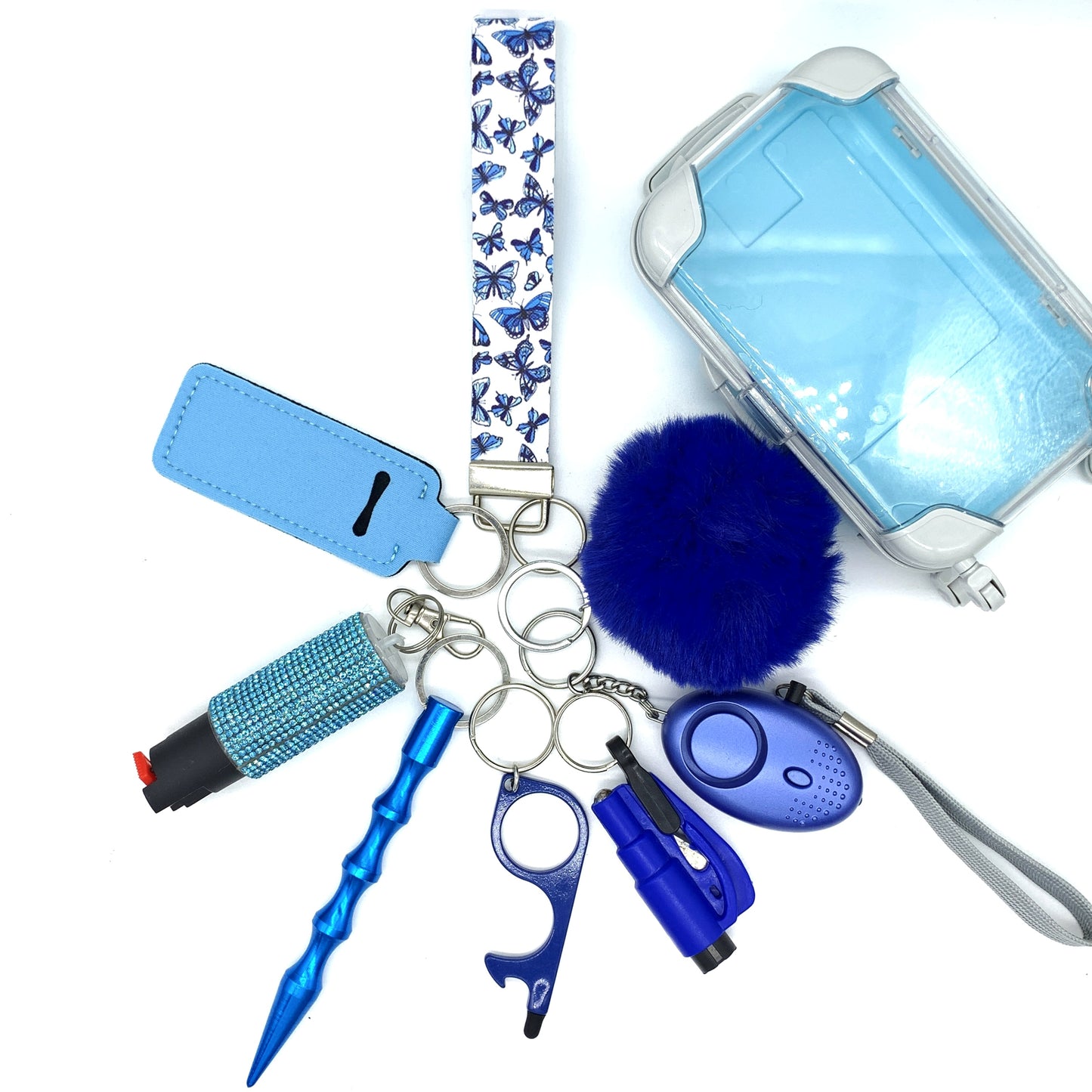 Blue Butterfly 9pc Keychain Set