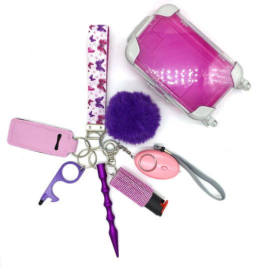 Purple/Pink Butterfly 9pc Keychain Set