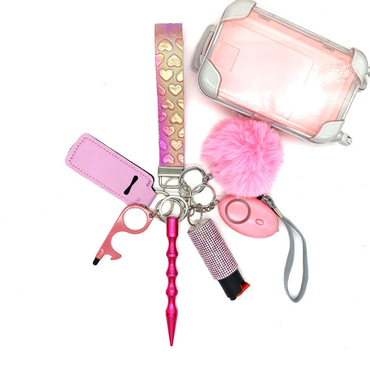 Pink Hearts 8pc Keychain Set