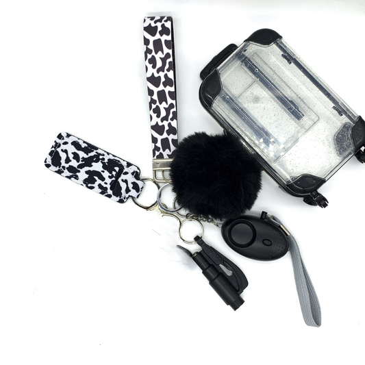 Black Cow Print 6pc Keychain Set