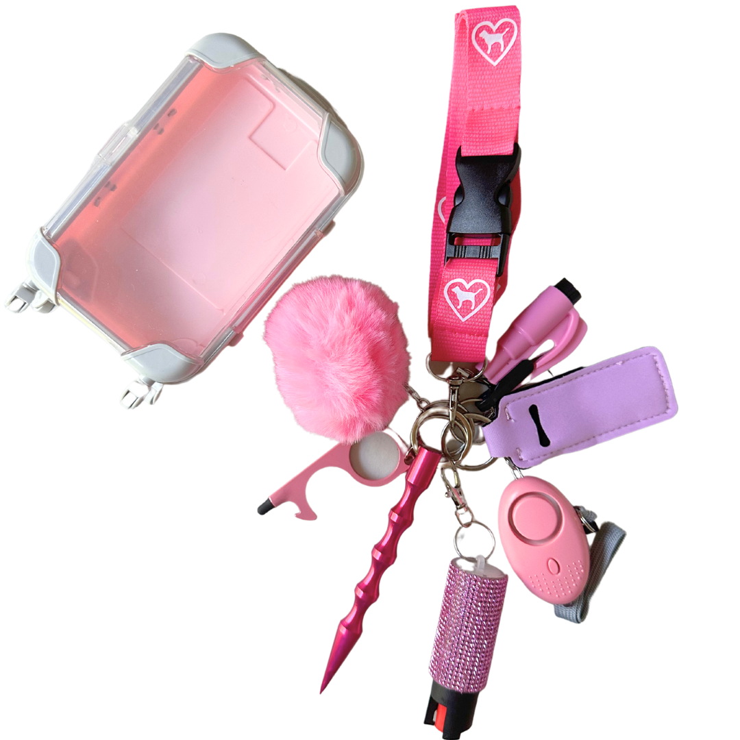 Pink PINK Lanyard 9pc Keychain Set